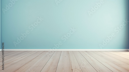 empty pastel color room with wooden floor for product display