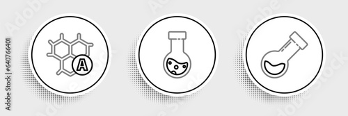 Set line Test tube and flask chemical, Chemical formula and icon. Vector