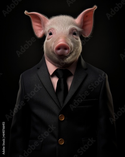 A pig dressed in a suit and tie. Generative AI.