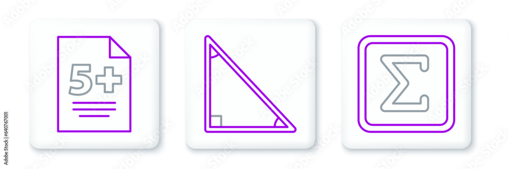 Set line Sigma symbol, Test or exam sheet and Triangle math icon. Vector Set line Sigma symbol, Test or exam sheet and Triangle math icon. Vector