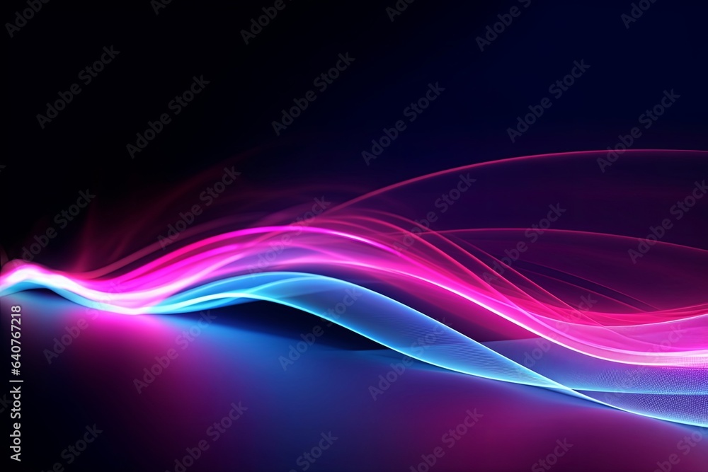 Naklejka premium abstract futuristic background with pink blue glowing neon moving high speed wave lines and bokeh lights. Data transfer concept Fantastic wallpaper, Generative AI