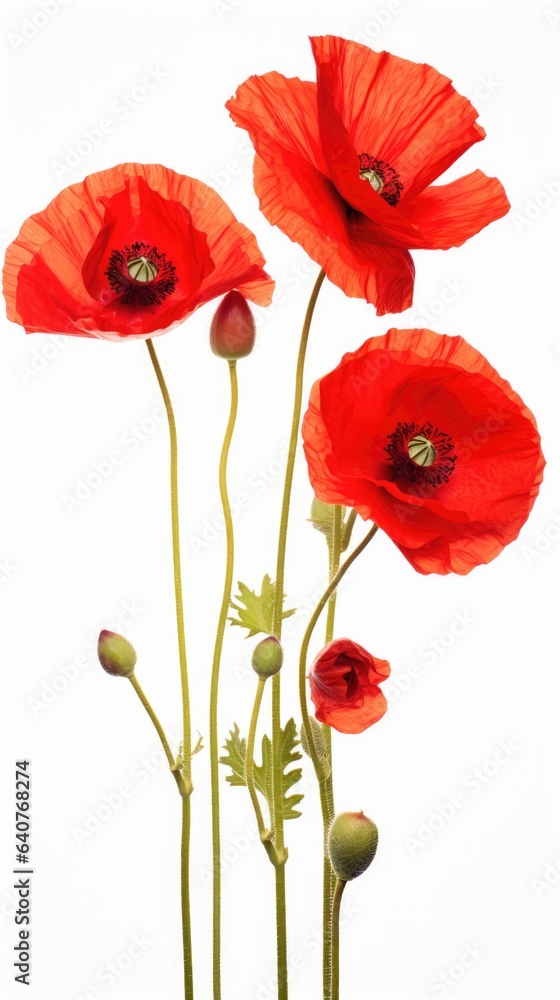 Obraz premium A group of red poppies sitting next to each other. Digital image.