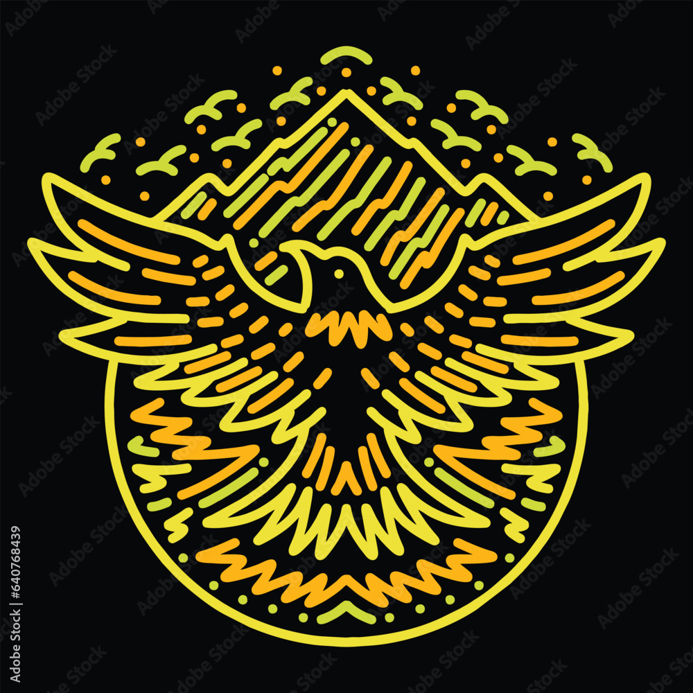 Obraz premium Hawk Mountain Monoline Vector Graphic Design illustration Emblem Symbol and Icon