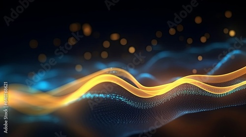abstract futuristic background with Gold blue glowing neon moving high speed wave lines and bokeh lights. Data transfer concept Fantastic wallpaper, Generative AI