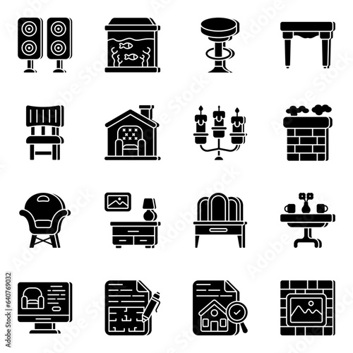 Pack of Furniture and Appliances Solid Icons

