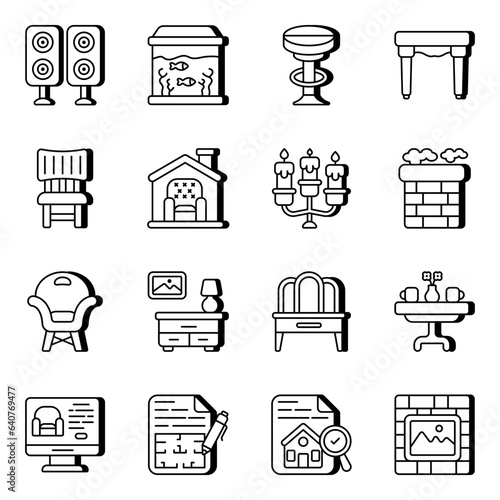 Pack of Furniture and Appliances Linear Icons

