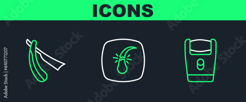 Set line Electric razor blade, Straight and Broken hair follicle icon. Vector