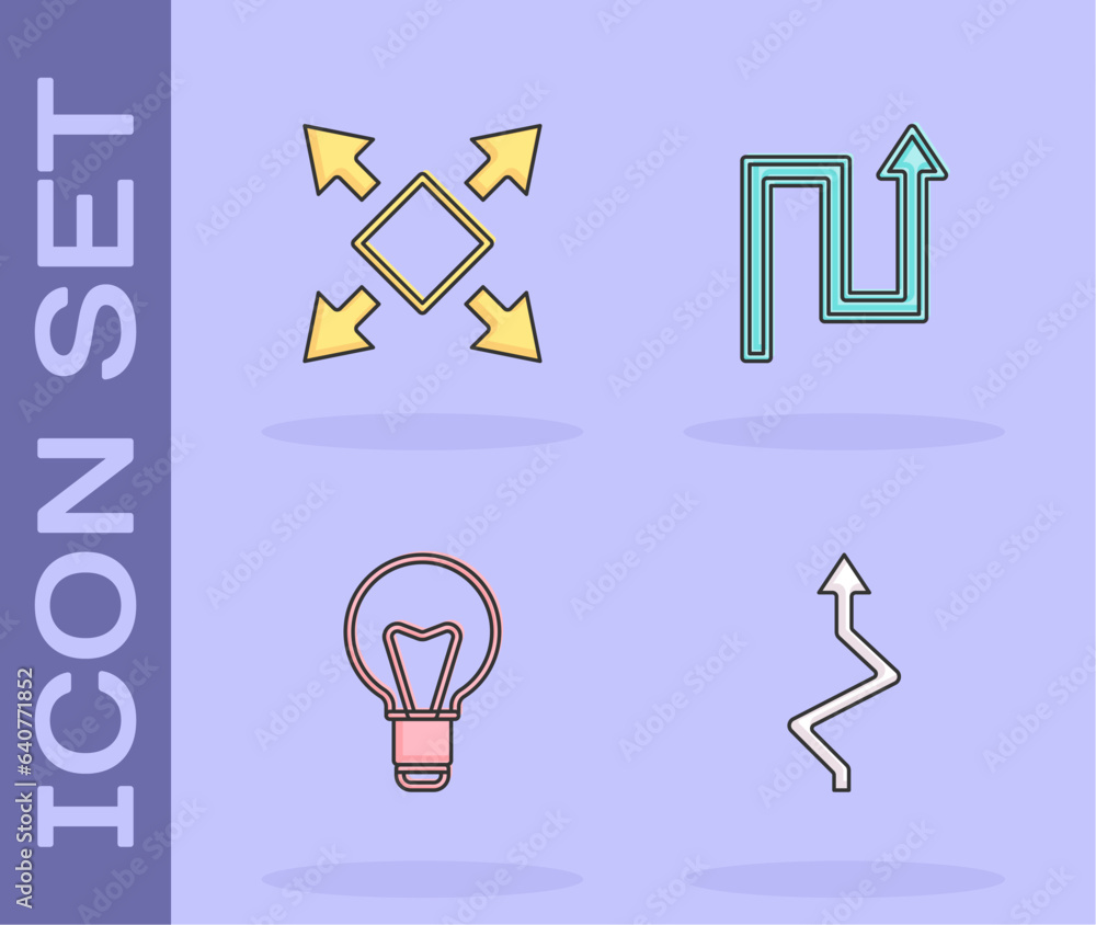 Set Arrow, Many ways directional arrow, Light bulb and icon. Vector Set Arrow, Many ways directional arrow, Light bulb and icon. Vector