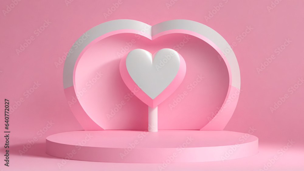 3d render of Valentine's Day background with heart and podium