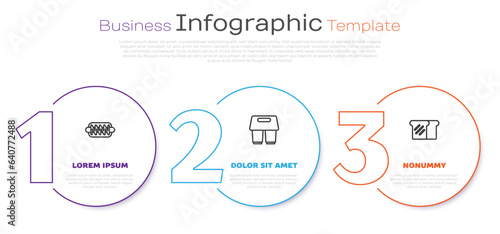 Set line Hotdog sandwich, Coffee cup to go and Bread toast. Business infographic template. Vector