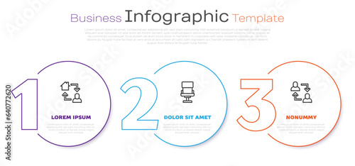 Set line Online working, Office chair and Project team base. Business infographic template. Vector