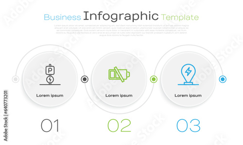 Set line Charging parking electric car, Low battery and . Business infographic template. Vector