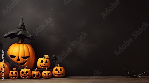 Creative arrangement of some Halloween Decorations on a Background with Free space dedicated to the Text.