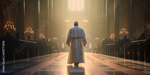 Fotografia Back view of The Pope walking gracefully through the Church