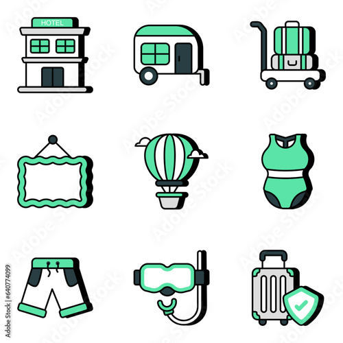 Pack of Travel and Fun Flat Icons

