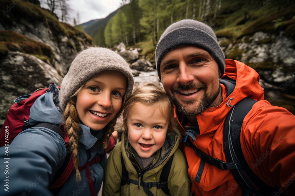 Generative ai collage photo of travelers enjoy hiking on high peak mountains Generative ai collage photo of travelers enjoy hiking on high peak mountains