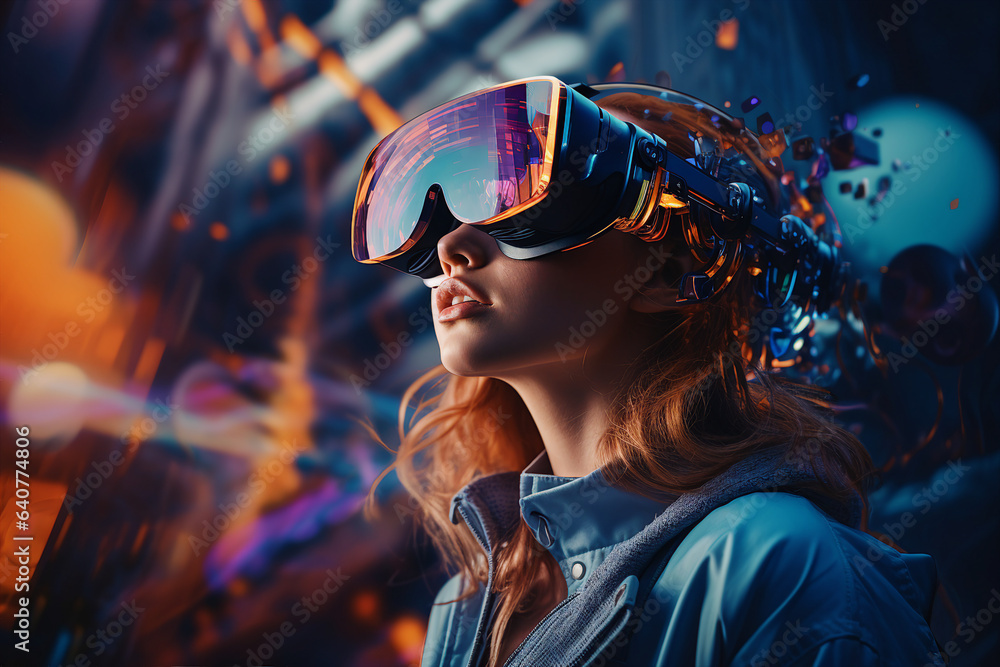 Generative ai collage photo of gamer using device gadget for virtual reality simulation Generative ai collage photo of gamer using device gadget for virtual reality simulation