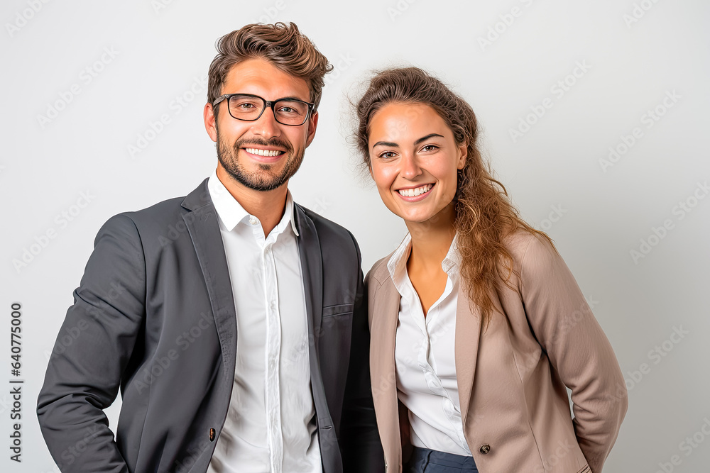 Success concept with diverse group of young business people standing together smiling isolated on white background Success concept with diverse group of young business people standing together smiling isolated on white background