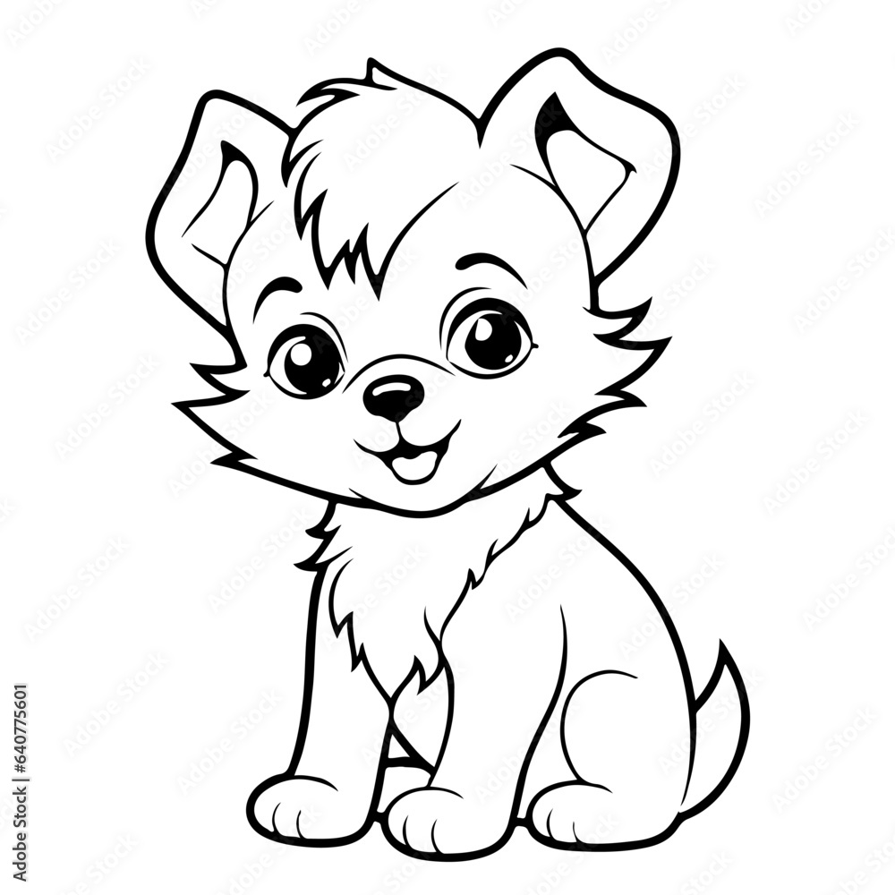 Dog Character Vector, Coloring Book Page with Dog, Coloring page