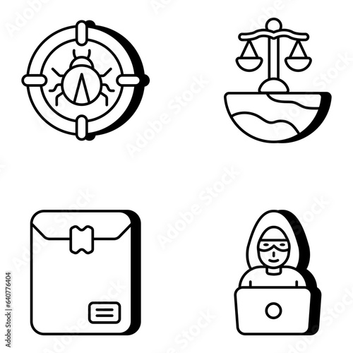 Pack of Cybercrime and Law Linear Icons

