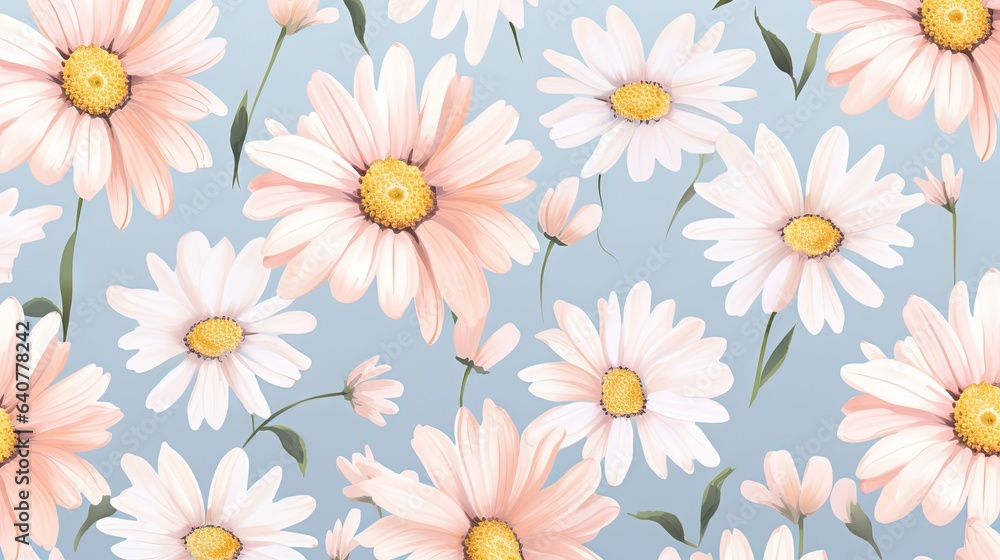 a painting of pink and white daisies on a blue background. generative ai a painting of pink and white daisies on a blue background. generative ai