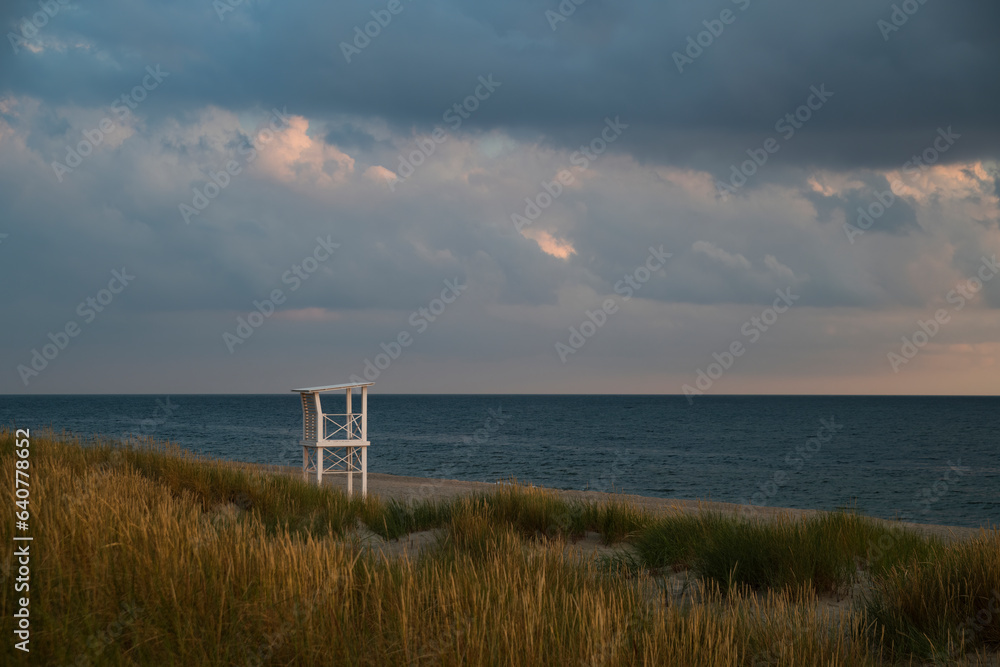 Seascape with a lifeguard tower
