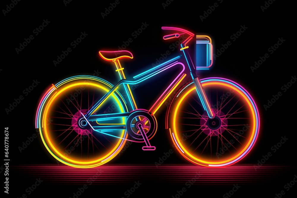 A graphic neon icon illustration of a cycle