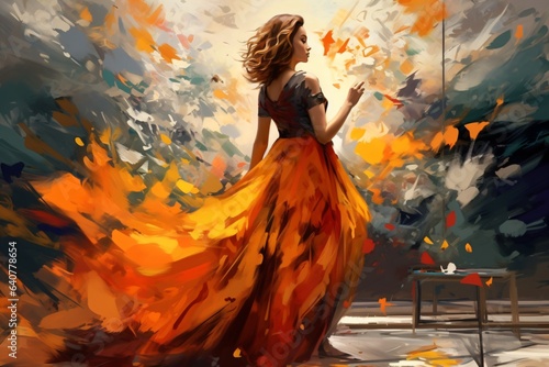 A creative painting of a woman wearing a dress, full body