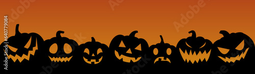 halloween pumpkin face long silhouette icon symbol set scary spooky horror vector graphic design orange cartoon illustration