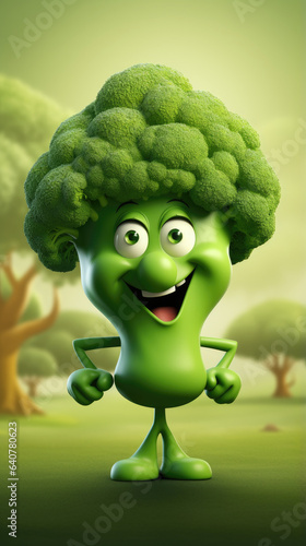 funny broccoli cartoon character illustration, learning card