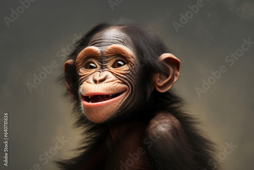 Cute chimpanzee with a big happy smile close up