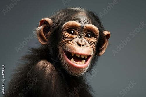 Cute chimpanzee with a big happy smile close up © Veniamin Kraskov