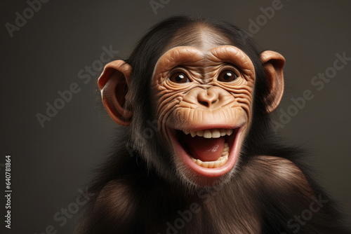 Cute chimpanzee with a big happy smile close up