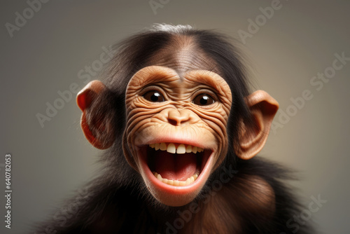 Cute chimpanzee with a big happy smile close up