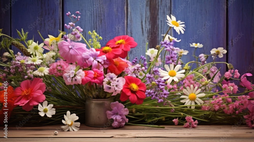 A bunch of flowers in a vase on a table