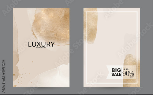 luxury gold abstract watercolor poster magazine booklet brochure cover design template for beauty make up fashion article. vector banner
