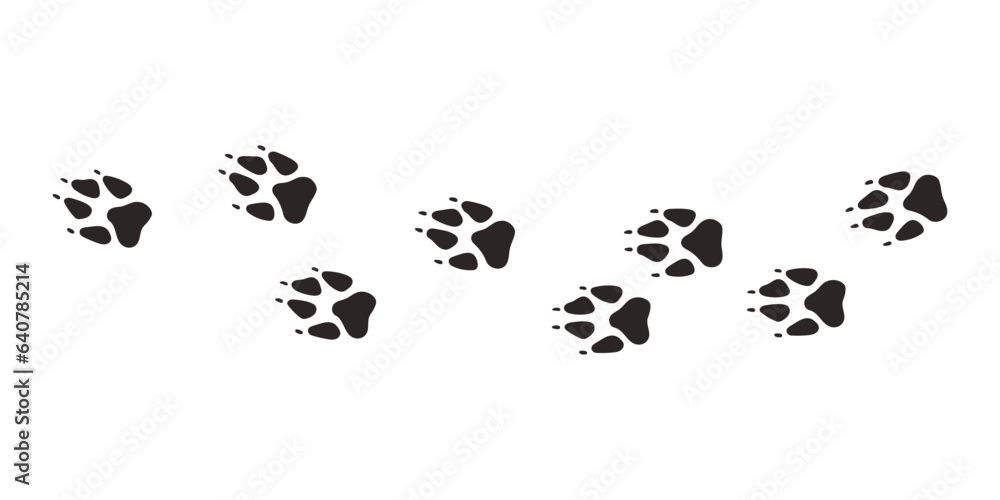 Wolf paws. Animal paw prints, vector different animals footprints black on white illustration - obrazy, fototapety, plakaty 