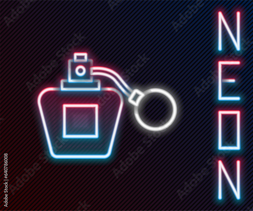 Glowing neon line Perfume icon isolated on black background. Colorful outline concept. Vector