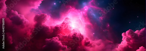 Deep space banner. Abstract space background with pink cosmic clouds.