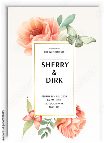 Set of card with flower rose, leaves. Wedding ornament concept. Floral poster, invite. Vector decorative greeting card or invitation design background