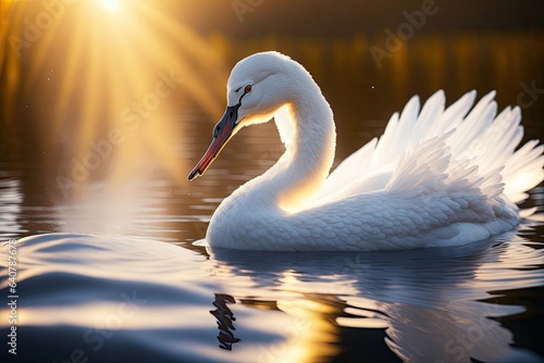 on water beautiful white swan. ai generative