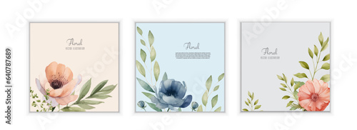 Set of Mother's day greeting cards with watercolor carnation flowers. Vector