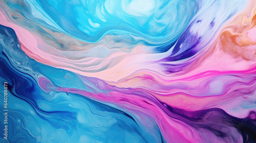 Abstract fluid art background. Liquid marble. Alcohol ink backdrop with waves pattern in pink, purple, blue, white colors