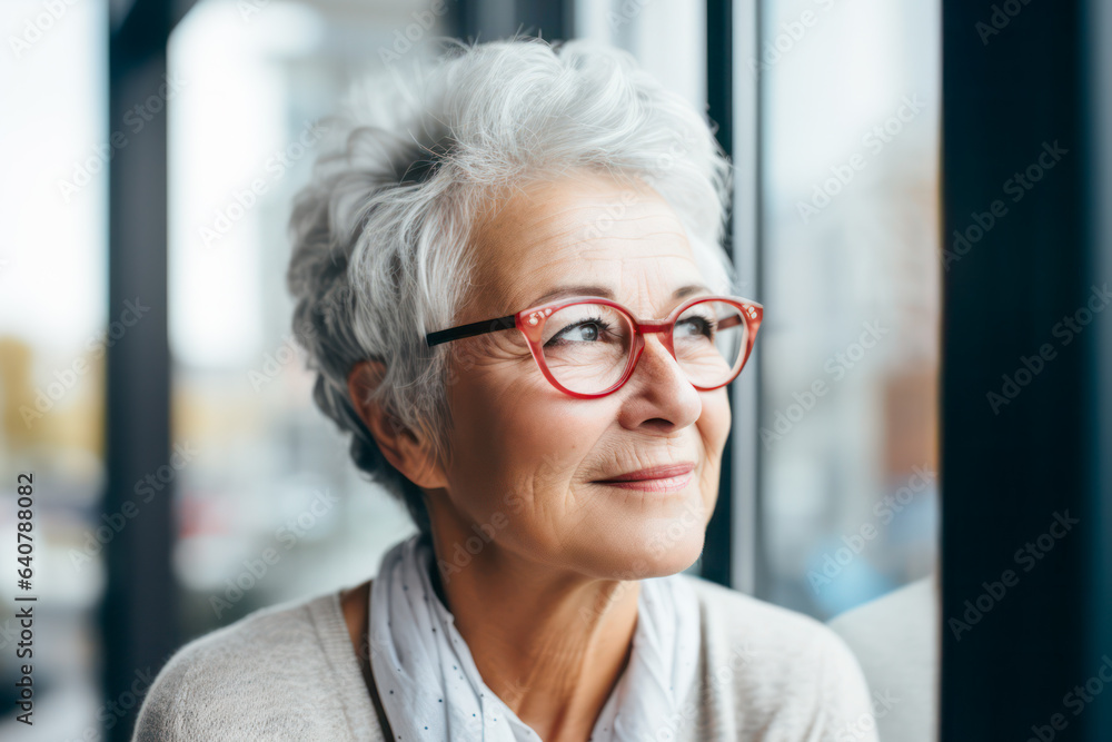 Portrait of senior woman looking out of window Portrait of senior woman looking out of window