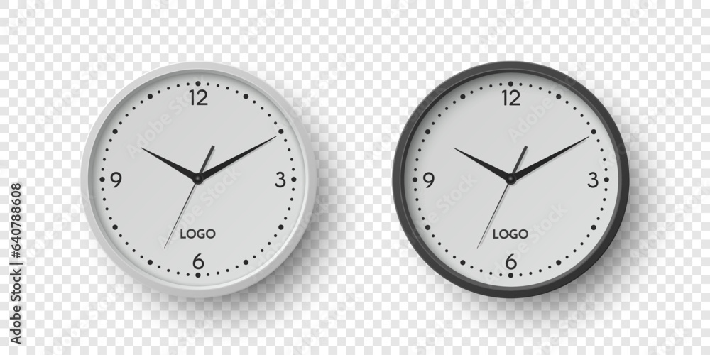 Vector 3d Round Wall Office Clock with White Clock Dial Set Closeup Isolated. Watches, Design Template, Mock-up for Branding, Advertise. Vector Simple Minimalistic Clocks, Watches in Front View Vector 3d Round Wall Office Clock with White Clock Dial Set Closeup Isolated. Watches, Design Template, Mock-up for Branding, Advertise. Vector Simple Minimalistic Clocks, Watches in Front View