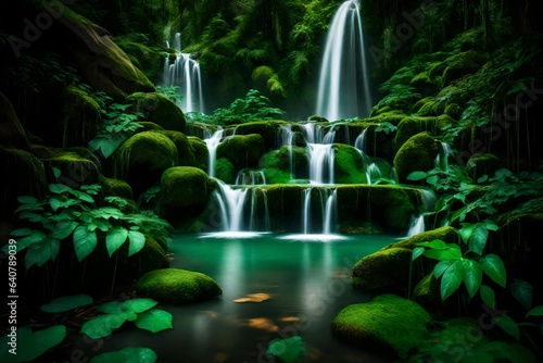 A cascading waterfall surrounded by lush, emerald-green foliage.  © SardarMuhammad
