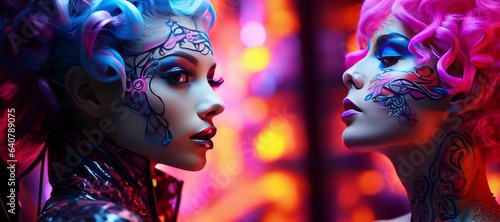 young woman in a colorful cyberpunk world and neon colors