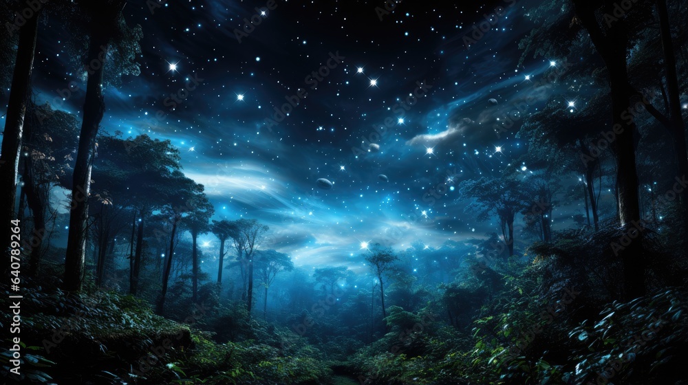 Image of a dark blue night sky with sparkling lights in the form of stars. Image of a dark blue night sky with sparkling lights in the form of stars.