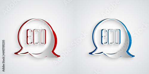 Paper cut Leaf Eco symbol icon isolated on grey background. Banner, label, tag, logo, sticker for eco green. Paper art style. Vector