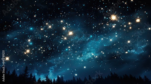 Image of a dark blue night sky with sparkling lights in the form of stars.